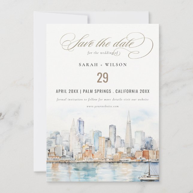 Reserve A Data Casamento Paisagem Aquarela São Francisco (Frente)