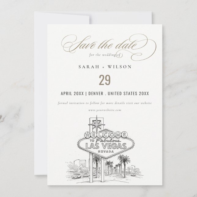 Reserve A Data Casamento Paisagem Esboçada Las Vegas Nevada (Frente)
