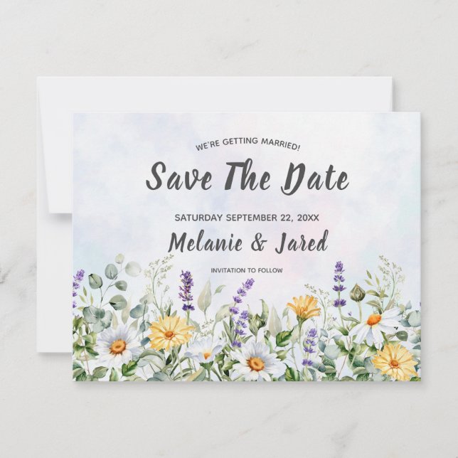 Reserve A Data Casamento Personalizado com Aquarela de Flor Silve (Frente)