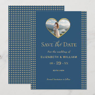 Reserve A Data Casamento personalizado com bolinhas azuis e doura