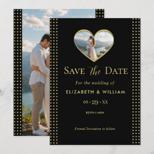 Reserve A Data Casamento personalizado com bolinhas pretas e dour