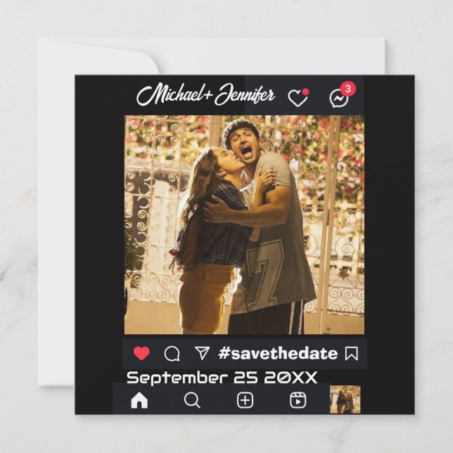 Reserve A Data Casamento Personalizado com Tema de Mídia Social M (Frente)