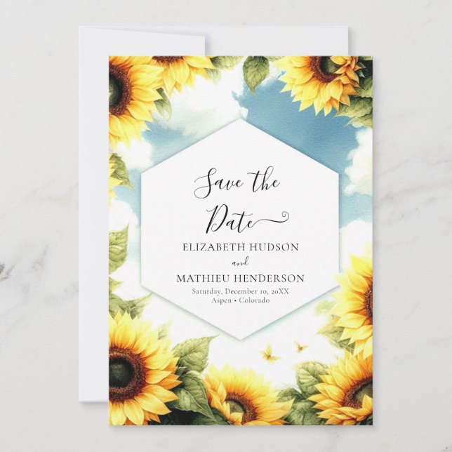 Reserve A Data Casamento Personalizado De Girassol Floral (Frente)