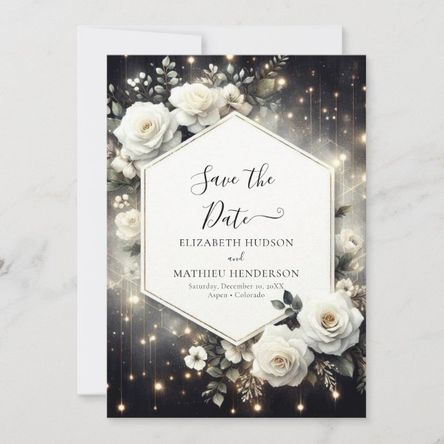 Reserve A Data Casamento Personalizado de Rosas Brancas Brancas (Frente)