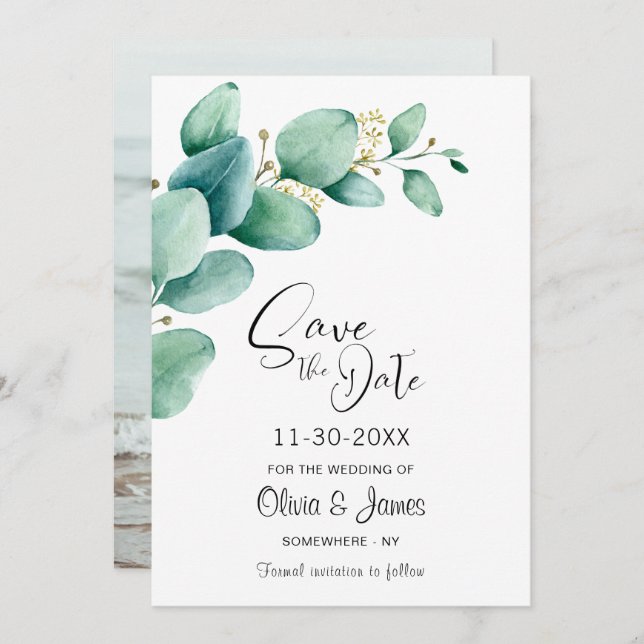 Reserve A Data Casamento Personalizado Eucalyptus (Frente/Verso)