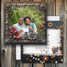 Reserve A Data Casamento Personalizado Floral de Cobre Steampunk