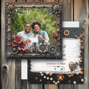 Reserve A Data Casamento Personalizado Floral de Cobre Steampunk
