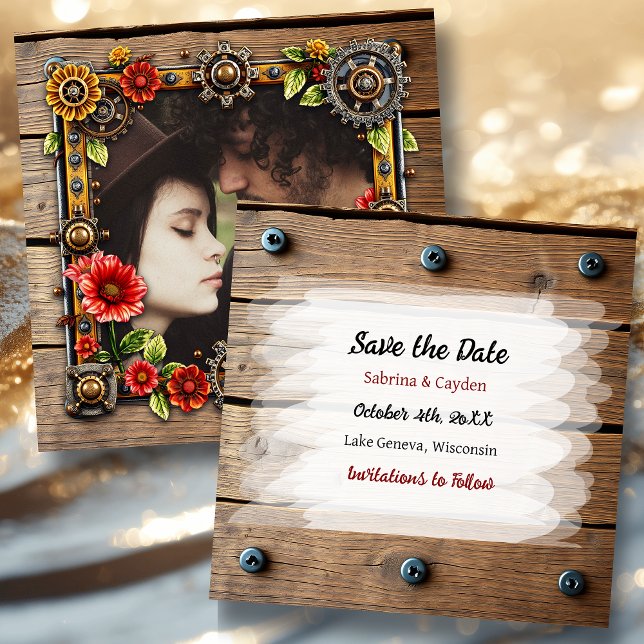Reserve A Data Casamento Personalizado Steampunk de Flores de Met (Criador carregado)