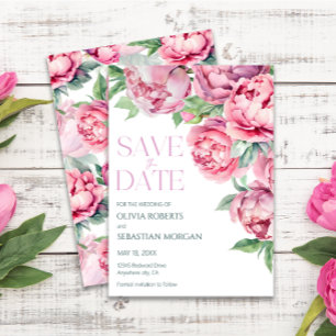 Reserve A Data Casamento por Aquarela de Peônias Rosa Escamosas