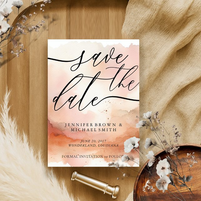 Reserve A Data Casamento por Aquarela Dourada com Rosa de Assinat (Criador carregado)