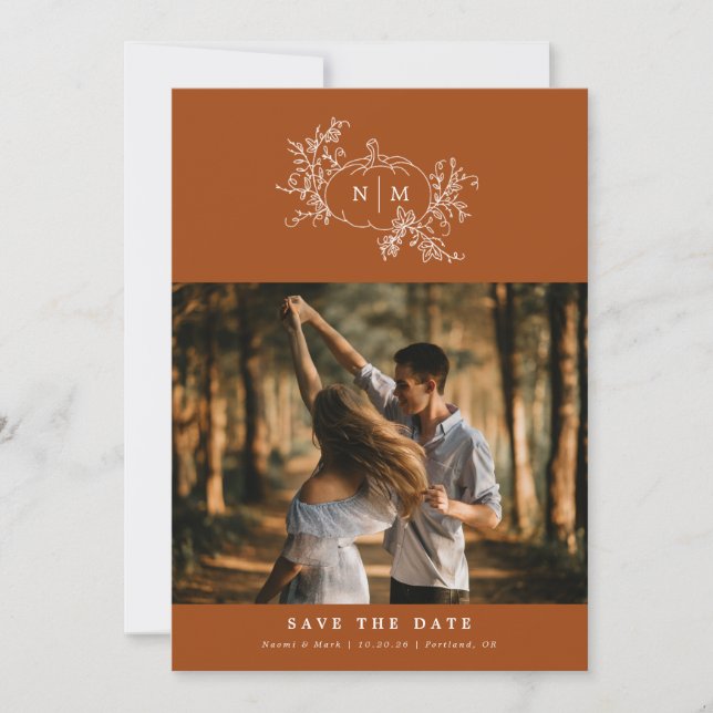 Reserve A Data Casamento por Monograma das Vinhas de Abóbora (Frente)