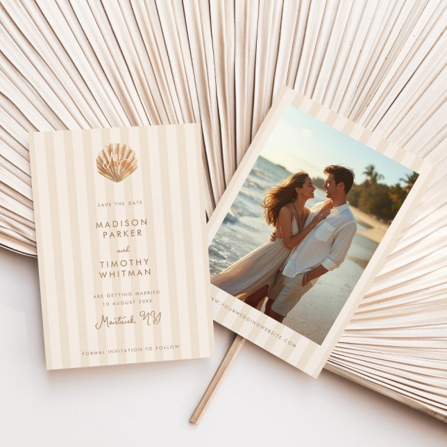 Reserve A Data Casamento Praiano com Monograma de Concha Capricho (Criador carregado)