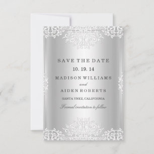 Reserve A Data Casamento Prata Vintage Glamour Salvar A Data