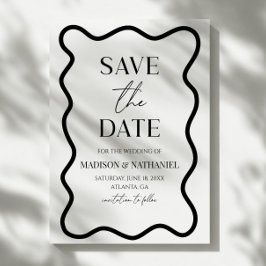 Reserve A Data Casamento Preto Branco Elegante com Borda Ondulada