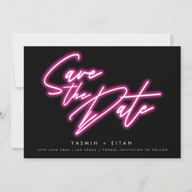 Reserve A Data Casamento Preto com Letra Rosa Neon Moderna (Frente)