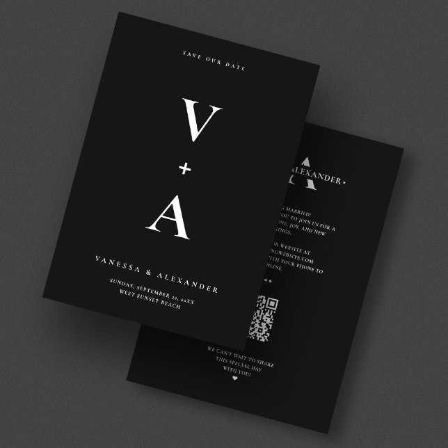 Reserve A Data Casamento Preto com Monograma Simples Moderno (Modern Simple Monogram Black Wedding Save The Date
)