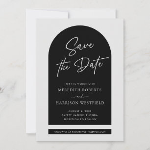 Reserve A Data Casamento Preto com Script Moderno de Arch Chic