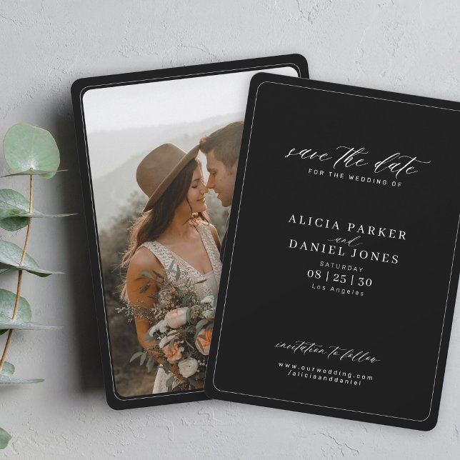 Reserve A Data Casamento preto de fotos simples e elegante (Criador carregado)
