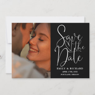 Reserve A Data Casamento Preto e Branco 2 Foto Rótulo Elegante