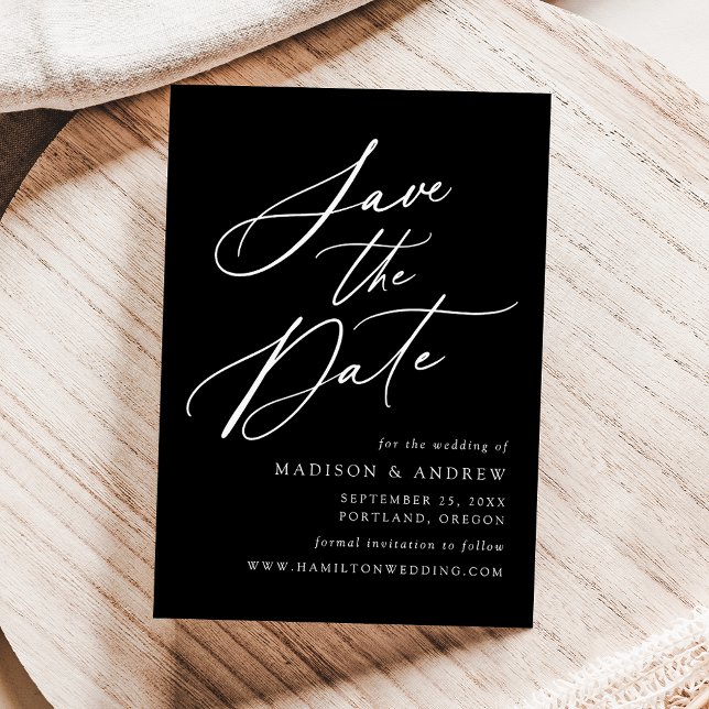 Reserve A Data Casamento Preto e Branco com Caligrafia Elegante (Criador carregado)