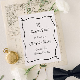 Reserve A Data Casamento Preto e Branco com Laço Desenho Capricho