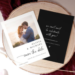 Reserve A Data Casamento Preto e Branco com Letra Manual Moderna 