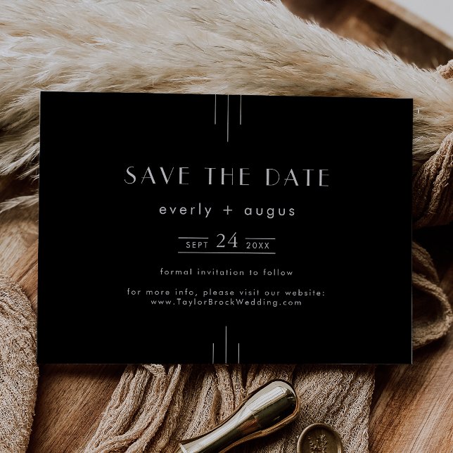 Reserve A Data Casamento Preto e Branco da Deco da Arte TOTALMENT (EVERLY Modern Art Deco Black and White Wedding Save The Date)