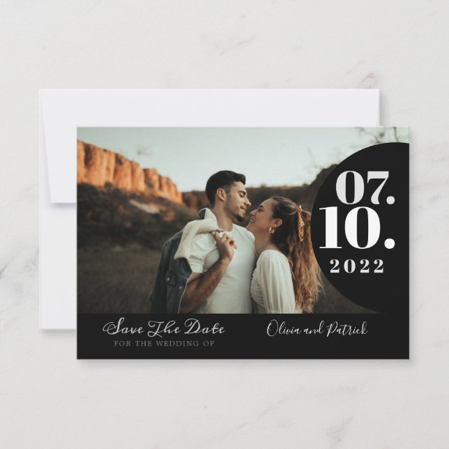 Reserve A Data Casamento Preto e Branco de Foto Simples Moderna (Frente)