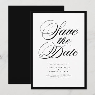 Reserve A Data Casamento Preto e Branco de Luxo Minimalista Moder