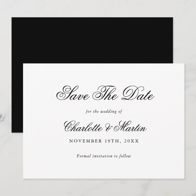 Reserve A Data Casamento Preto e Branco Elegante (Frente/Verso)
