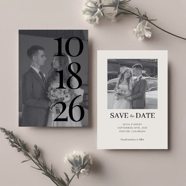Reserve A Data Casamento Preto e Branco Elegante com Código QR de (Criador carregado)