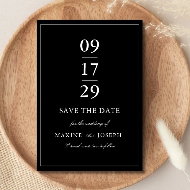 Reserve A Data Casamento Preto e Branco Formal Simples e Elegante (Simple black and white wedding save the date shares your big news with timeless elegance.)