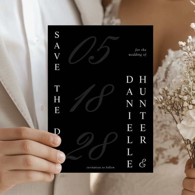 Reserve A Data Casamento preto e branco monocromático moderno (Criador carregado)