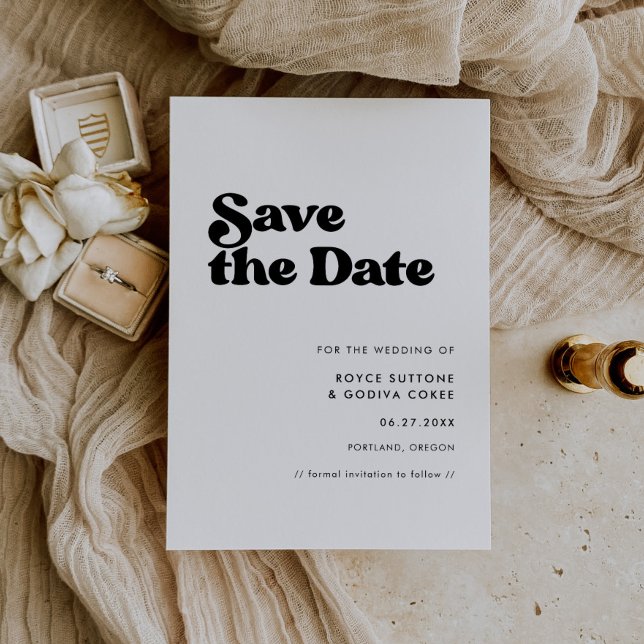 Reserve A Data Casamento preto e branco retrô elegante (Criador carregado)