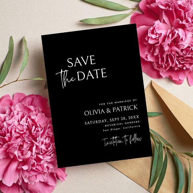 Reserve A Data Casamento Preto e Branco Simples Moderno Minimalis (Black and white minimalist save the date shares your news with clean, modern elegance.)