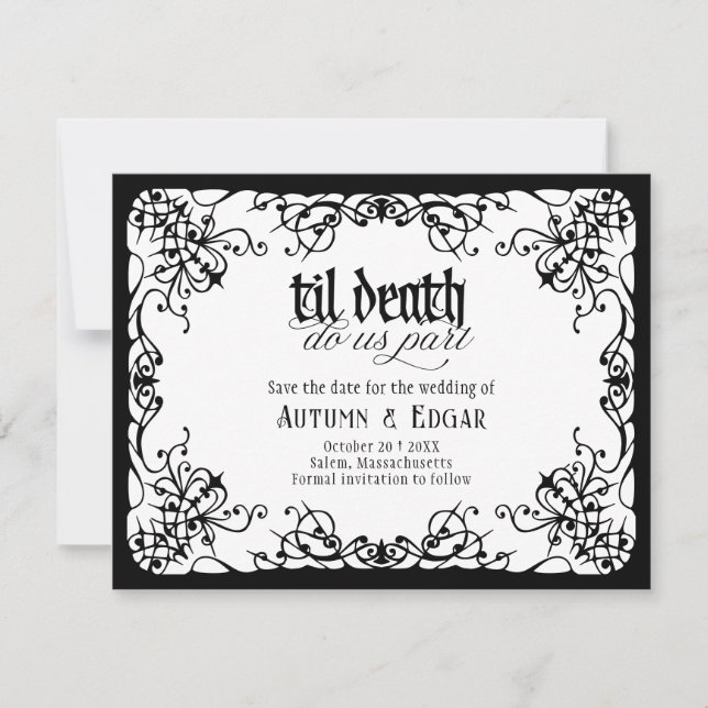 Reserve A Data Casamento Preto e Branco Til Death Gothic (Frente)