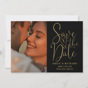 Reserve A Data Casamento Preto e Dourado 2 Foto Script Elegante