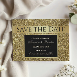 Reserve A Data Casamento Preto e Dourado Glamour