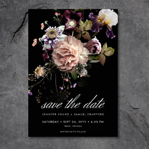 Reserve A Data Casamento Preto Floral Opulente de Pastel Moody Da