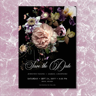 Reserve A Data Casamento Preto Floral Opulente de Pastel Moody Da