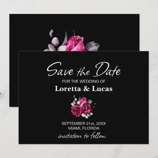 Reserve A Data Casamento Preto Floral Rosa Rosa Rosa Rosa Rosa, S (Frente/Verso)