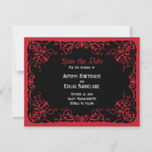 Reserve A Data Casamento Preto Vermelho Gótico