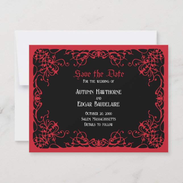 Reserve A Data Casamento Preto Vermelho Gótico (Frente)