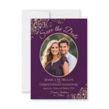 Casamento Púrpura de ameixas Douradas Elegante Fot