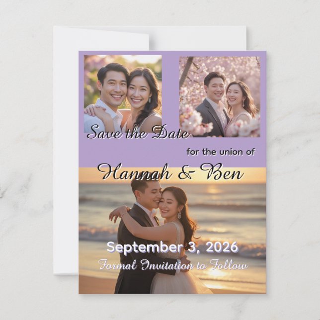 Reserve A Data Casamento Púrpura Personalizado Salvar a Data (Frente)