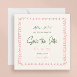 Reserve A Data Casamento Quadrado Cor-de-Rosa e Verde