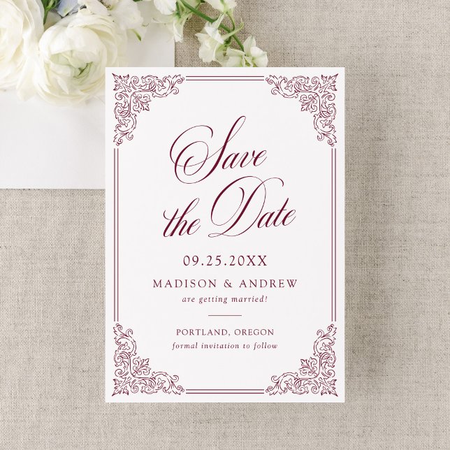 Reserve A Data Casamento Quadro Antigo Elegante Burgundy (Criador carregado)