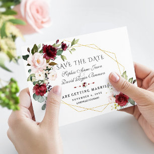 Reserve A Data Casamento Quadro Floral Dourado Burgundy Elegante