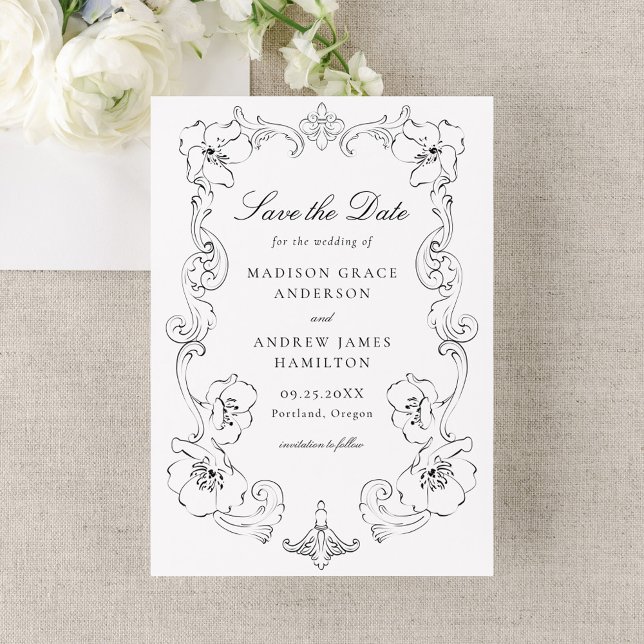Reserve A Data Casamento Quadro Floral Preto Elegante (Criador carregado)