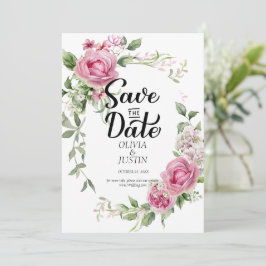 Reserve A Data Casamento Quadro Floral Rosa Aquarela